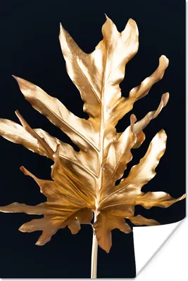 Produktbild von MuchoWow® Poster Blätter - Gold - Herbst - Natur - Luxus 80x120 cm - Papierdruck