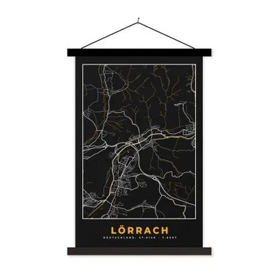 Produktbild von MuchoWow® Textilposter Gold - Deutschland - Karte - Lörrach 60x90 cm mit schwarzem Rahmen - Poster Wohnzimmer