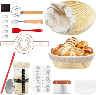 Productafbeelding van Broodbak Set - Zuurdesem Starter - Thuis Brood Bakken - Complete 12-Delige Set - 23 en 25 cm - Natuurlijk