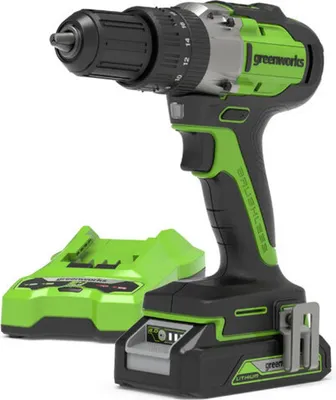 Productafbeelding van Greenworks 24V borstelloze klopboormachine met 60 Nm koppel. Set inclusief: 1x 2Ah accu, 2A oplader en tas