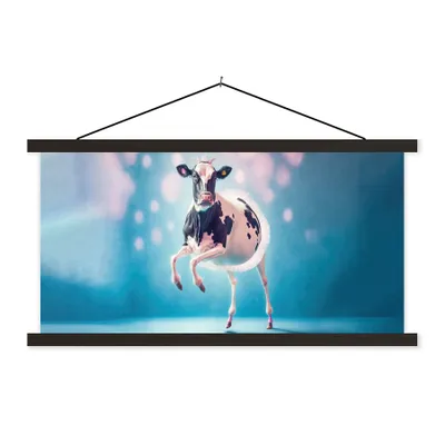 Produktbild von MuchoWow® Textilposter Kuh - Krone - Ballett - Blau - Rosa - Kinder 150x75 cm mit schwarzem Rahmen - Posterleiste