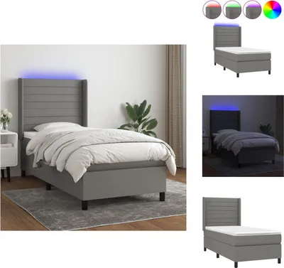 Produktbild von vidaXL Boxspringbett mit Matratze & LED Dunkelgrau 90x200 cm Stoff -  Betten & Bettgestelle