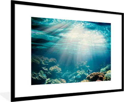 Produktbild von MuchoWow® MuchoWow® Gerahmtes Poster Meer - Koralle - Sonne 90x60 cm - Poster mit zchwarzem Bilderrahmen - Wanddekoration - Fotos