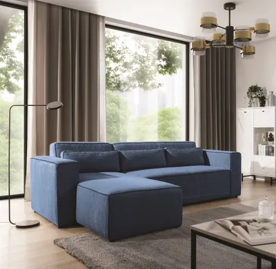 Produktbild von Ecksofa Schlafsofa WALDO Stoff Poso Blau Ottomane Links