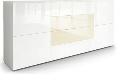 Produktbild von Vladon Sideboard Rova,  Germany, Kommode mit 4 Türen und 4 Schubladen, Weiß matt/Weiß Hochglanz/Creme Hochglanz (166 x 72 x 35 cm)