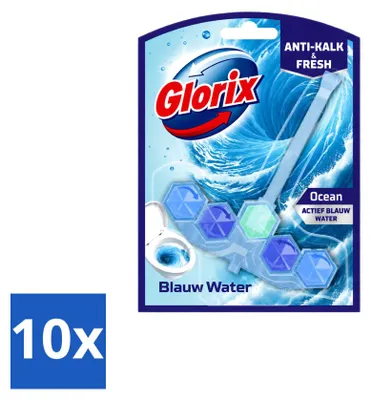 Imagen del producto de 10 unidades de Glorix Power 5+ para limpieza de inodoros, agua azul océano, paquete económico