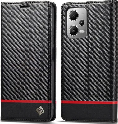 Produktbild von Hülle für Xiaomi Poco X5 Pro /Redmi Note 12 Pro 5G Kohlefaser Leder Brieftasche Schutzhülle mit Standfunktion Schwarz Horizontal Rot