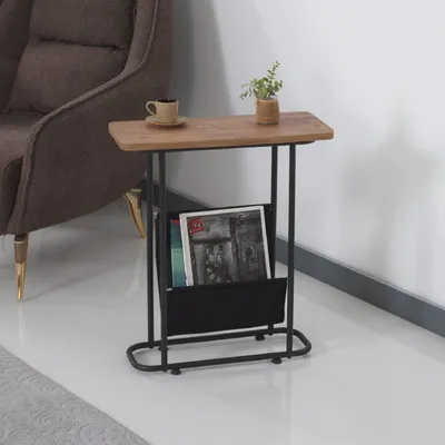 Obrázek produktu pro Odkládací stolek Bov s přihrádkou na noviny 64 x 55 x 24 cm Rozkládací stolek s úložným prostorem Konferenční stolek černý / ořechový vzhled