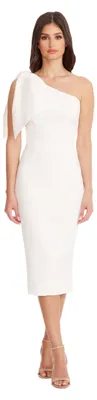 Productafbeelding van Dress the Population, damesjurk "Tiffany", asymmetrische strik, aansluitende midi-jurk