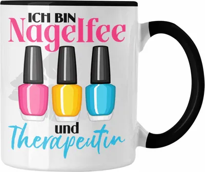 Produktbild von Trendation - Nagelfee und Therapeutin Tasse Geschenk Kosmetik Nageldesignerin Nagelstudio (Schwarz)