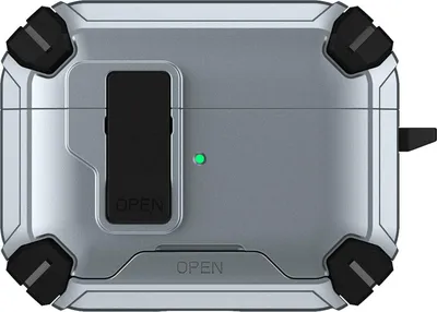 Produktbild von Hülle für Apple AirPods Pro 1 / 2 Defender Schutzhülle mit Karabiner 360° Schutzbox Kopfhörer stoßfestes Full Body Cover Grau
