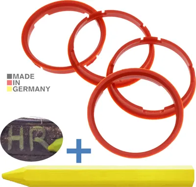 Produktbild von 4X Zentrierringe 73,0 x 67,1 mm Orange Felgen Ringe + 1x Reifen Kreide Fett Stift