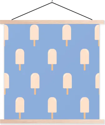Produktbild von MuchoWow® Textilposter Eiscreme - Muster - Blau 120x120 cm mit holzfarbenen Rahmen - Textil-Poster
