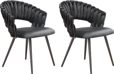 Produktbild von LC Home 2er Set Esszimmerstuhl »Nancy« Flechtoptik Samt schwarz Armlehnstuhl Designerstuhl