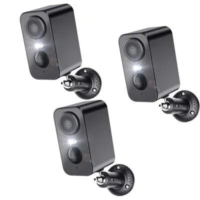 Image de Caméras de surveillance extérieures WLAN pour intérieur/extérieur, caméra FHD Outdoor, détection de personnes/véhicules, vision nocturne en couleur, audio 2 voies 3PCS