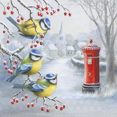 Produktbild von 20 Servietten Waiting for Mail - Blaumeisen vor Winterstadt 33x33cm