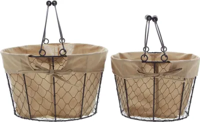 Immagine prodotto di 2x cestino in filo metallico rotondo Ø 23+29cm intarsio tessile - cestino decorativo