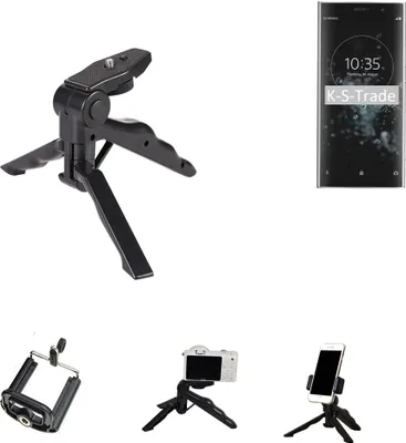 Produktbild von K-S-Trade Stativ Tisch-Ständer Dreibein Handy-Stativ Ständer kompatibel mit Sony Xperia XA2 Plus Mini-Stativ Smartphone Tripod Handy-Stativ aus