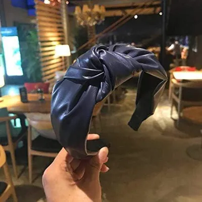 Produktbild von Stirnband Damen Frauen Haarband Stirnband breites seitliches Mann gemachtes Leder Pu. Haaranhänger for Erwachsene Turban Haarschmuck Stirnband (Size: Navy blue hairband)