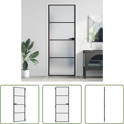 Produktbild von The Living Store Innentür Schlank Schwarz 76x201,5 cm Hartglas und Aluminium