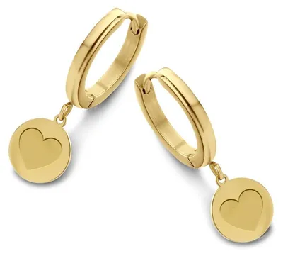 Produktbild von CO88 Collection Sense 8CE-70128 Stalen oorringen met hanger - rond - hart - 15mm - Goudkleurig