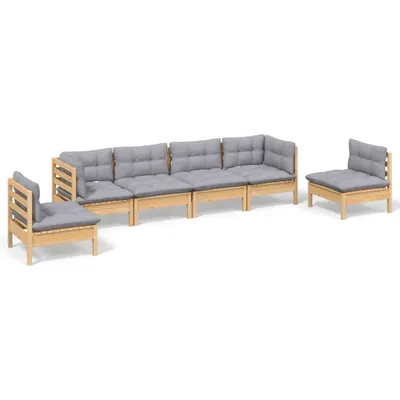Produktbild von 6-tlg. Garten-Lounge-Set mit Grauen Kissen Kiefer Massivholz