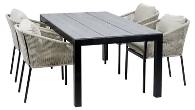 Produktbild von 5-teiliges Garten-Set | 4 Elvira Gartenstühle (Schwarz) | Gartentisch Limasol 180 x 100 cm (Grau)