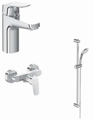 Produktbild von Ideal Standard Armaturen-Paket Ceraflex BD011AA Chrom (Enthält Waschtischarmatur, Brausearmatur Aufputz, Brausekombination und Fliesenausgleich)