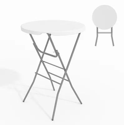 Immagine prodotto di Tavolo pieghevole - Tavolo rotondo da bistrot per esterni - Diametro 80 cm, altezza 110 cm - Resistente agli agenti atmosferici, stabile - Piano in plastica, struttura in metallo - Ideale per buffet, feste in giardino - Bianco, 1 pezzo