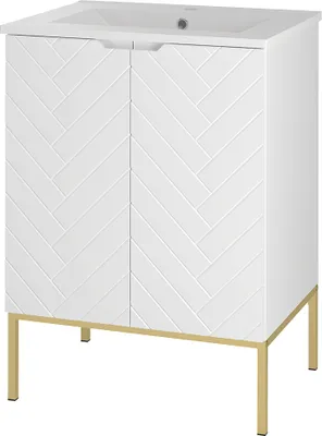 Produktbild von Waschtisch 60 cm breit in weiß matt mit gefrästen Fronten ANGERA-140