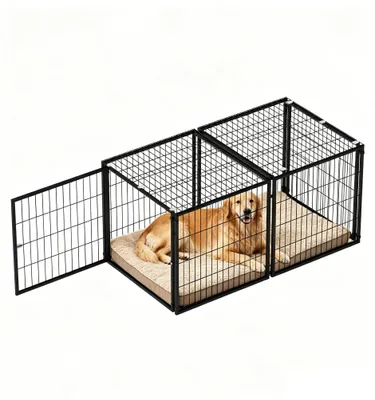 Image de Cage pour chien 120 x 60 x 60 cm, cage flexible avec couvercle de sécurité et porte réglable, en acier antirouille, avec tapis en PVC, noir