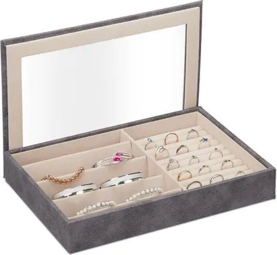 Produktbild von Schmuck-Organizer aus Samt in Lederoptik, für Halsketten, Armbänder, Ohrringe und Ringe
