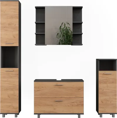 Image de Meubles bain Vicco Ilias Chêne doré/anthracite 4 pièces, Model 55512