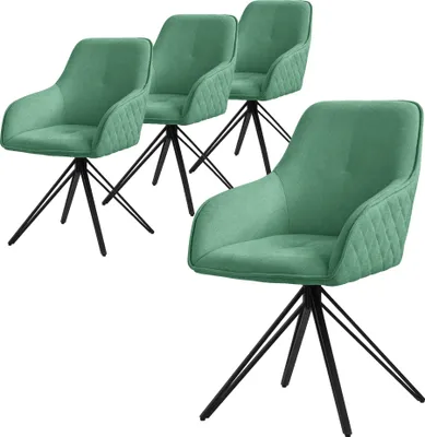 Obrázek produktu pro ML-Design 4x otočná jídelní židle, zelená, z tkané látky s kovovými nohami