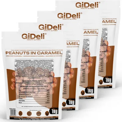 Image de Arachides grillées 4 kg, saveur caramel, sucrées et croustillantes, idéal pour une collation, une fête ou une utilisation en restauration. Marque : GiDeli