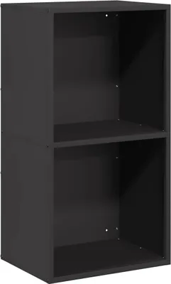 A black, two-shelf storage unit.