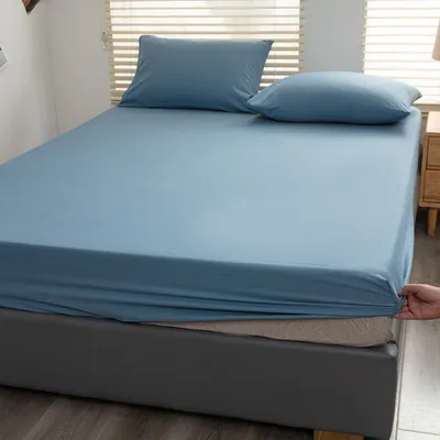 Produktbild von Spannbettlaken Spannbetttuch 100% Baumwolle Bettlaken,200x220cm,Keine Kissenbezüge, Fit Matratze bis 25cm (blau)