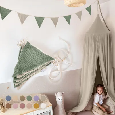Produktbild von Wimpelkette Eukalyptus & Hellbeige ohne Goldapplikation - Stoff-Girlande 3 m