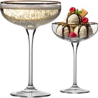 Produktbild von IMPERIAL Sektschalen mit Goldrand 270ml Champagnergläser Set 2-Teilig Sektgläser aus Crystalline Glas Vintage-Gläser