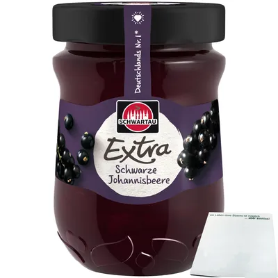 Produktbild von Schwartau Extra Schwarze Johannisbeere Konfitüre (340g Glas) + usy Block