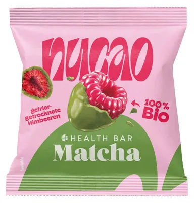 Produktbild von nucao Health Bar Schokofrüchte Matcha Himbeeren 50g, KI-generiertes Bild