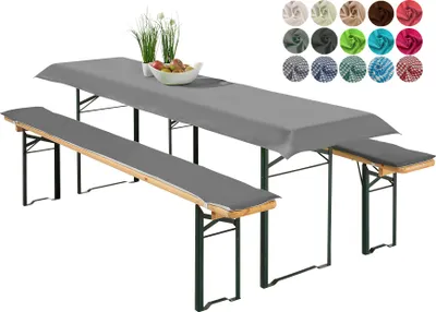 Produktbild von heimtexland ® Bierzeltgarnitur Auflagen Set 3-teilig Tischdecke Bierbank Polster Sitzkissen Tischdeko Typ698 Anthrazit für Tischmaß 70x220 cm