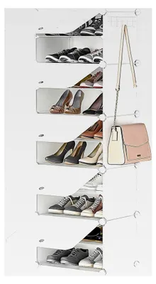 Produktbild von Schuhregal mit 10 Ebenen, schmaler Schuhschrank, Schuh-Organizer mit Türen, Kunststoff, DIY Steckregal für Eingang, Schlafzimmer, Flur, Weiß