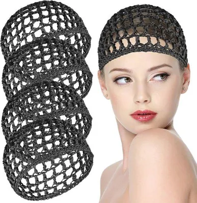 Productafbeelding van Vier gehaakte haaraccessoires voor dames - Comfortabele haarbedekkingen voor douchen, make-up aanbrengen en slapen (zwart)