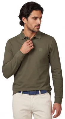 Produktbild von Boss Orange Poloshirt Langarm Grün Uni Baumwolle