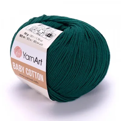 Produktbild von YarnArt Baby Baumwolle 444 – Premium Baumwollgarn in Flaschengrün – Weich, hautfreundlich, ideal für Babykleidung und Amigurumi, 50g
