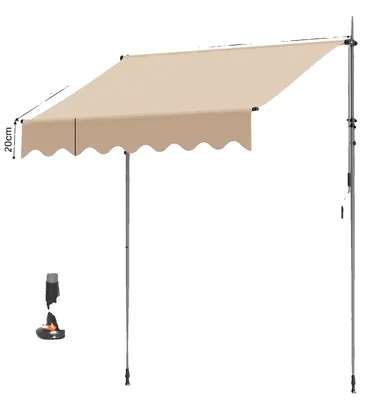 Zdjęcie produktu dla Markiza, regulowana wysokość, wodoodporna konstrukcja, kolor khaki, wymiary 2,5 x 1,2 m
