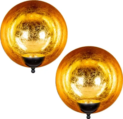 Produktbild von Wand Teelichthalter Ø 15cm Schwarz Gold Metall 2er Set Kerzenhalter Wanddeko Kerze Deko Wohndeko Kerzendeko Kerzenständer