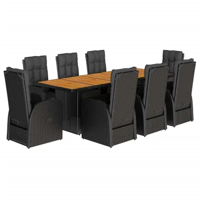 Produktbild von 9-tlg. Garten-Essgruppe mit Kissen Schwarz Poly Rattan