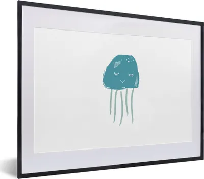 Produktbild von MuchoWow® MuchoWow® Gerahmtes Poster Qualle - Meer - Blau - Aquarell 40x30 cm - Poster mit zchwarzem Bilderrahmen - Bilderrahmen - Poster im Rahmen